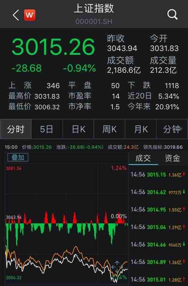 两市低开低走沪指跌0.94% 大消费板块集体回调