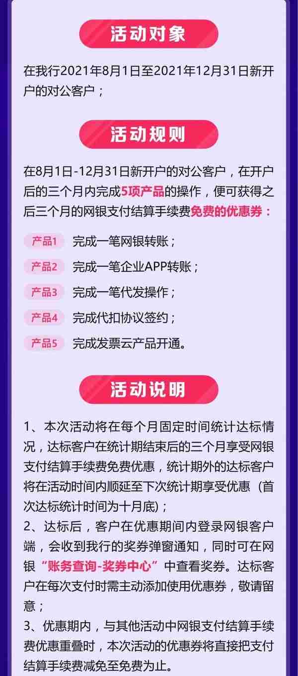 招商银行新开户福利，送您转账免费优惠券