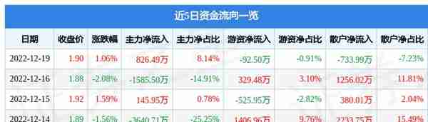 银亿股份（000981）12月19日主力资金净买入826.49万元