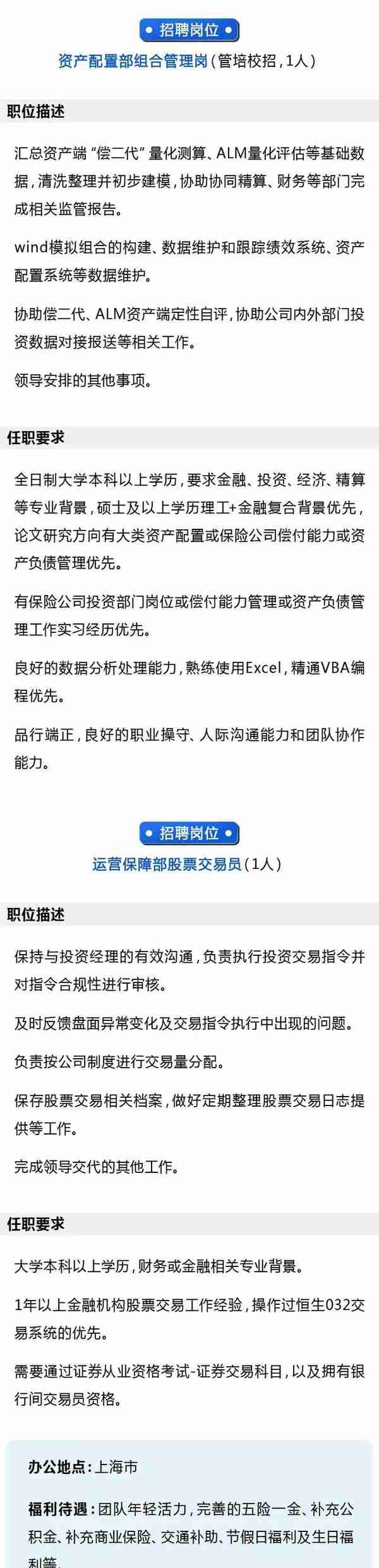 上海人寿投资发力，十多个岗位招兵买马！覆盖哪些领域？