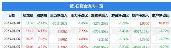 正泰电器（601877）1月10日主力资金净卖出7011.56万元