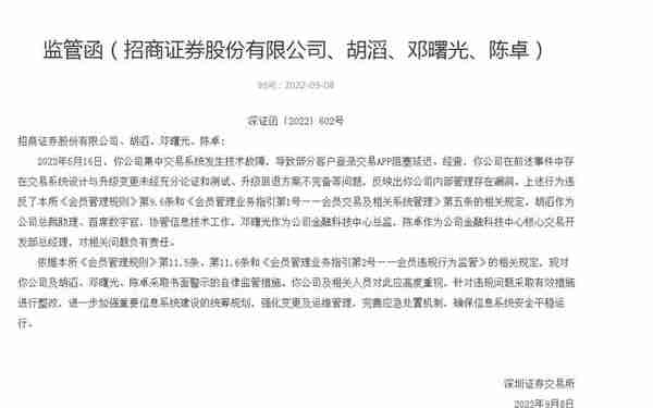 交易系统升级回退方案不完备等，招商证券收监管函