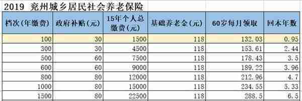 最新济宁城乡居民养老保险缴费明细表2020版