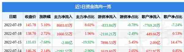 石大胜华7月19日主力资金净买入8603.03万元