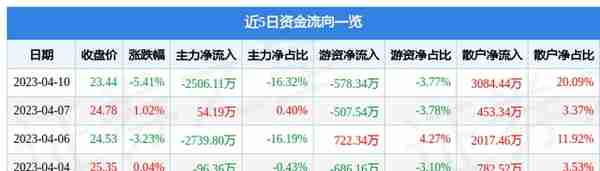 南凌科技（300921）4月10日主力资金净卖出2506.11万元