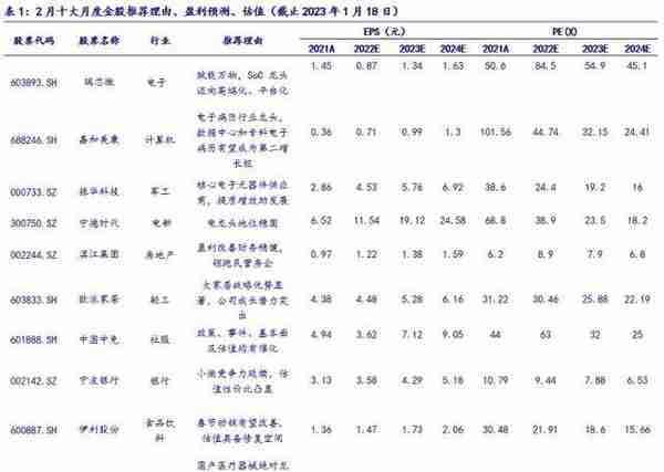 2023年2月十大金股