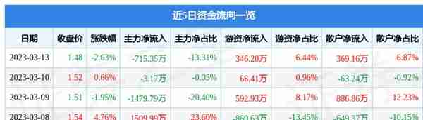 ST天润（002113）3月13日主力资金净卖出715.35万元