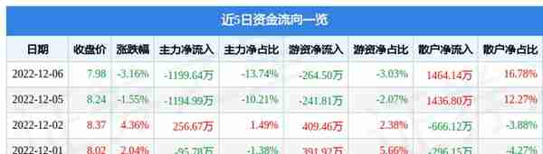 恒久科技（002808）12月6日主力资金净卖出1199.64万元