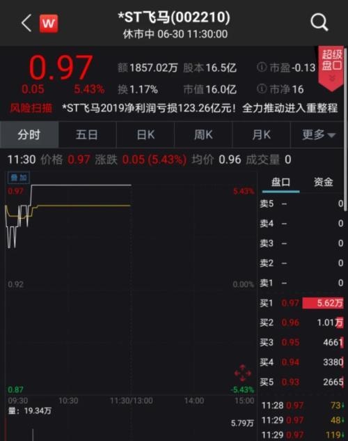 *ST飞马巨亏123亿，一年亏了市值7倍多 股价却涨停了