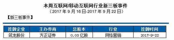 私募通移动互联网行业周报（2017年9月16日-2017年9月22日）