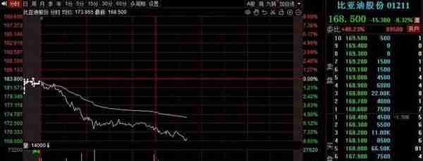 A股比亚迪股价跌破240元 市值跌破7000亿元
