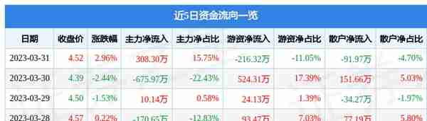 ST广珠（600382）3月31日主力资金净买入308.30万元