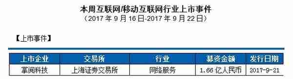 私募通移动互联网行业周报（2017年9月16日-2017年9月22日）