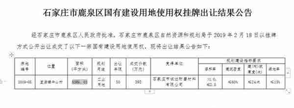 10万元征收30万元出让！石家庄鹿泉三宗地出让  北外附中土地摘牌