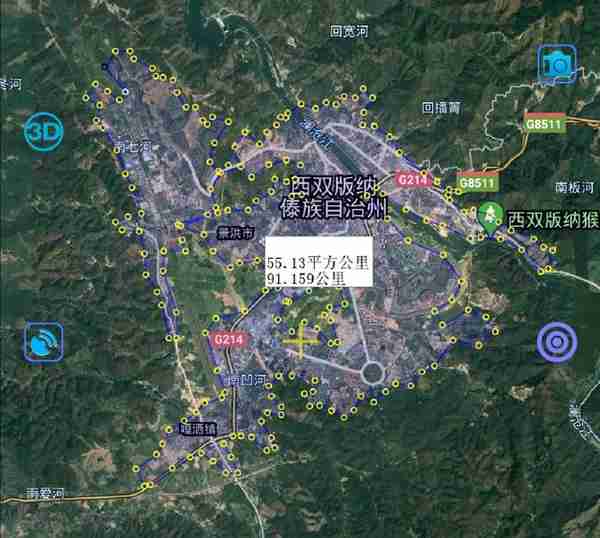 西双版纳州1市2县，城区面积统计，3县市属于边境城市和外国接壤